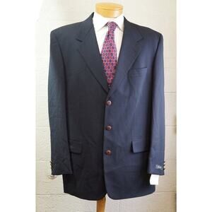 Baumler Sport Coat Blazer 44L Mens Navy Blue Single Breast 100% Wool